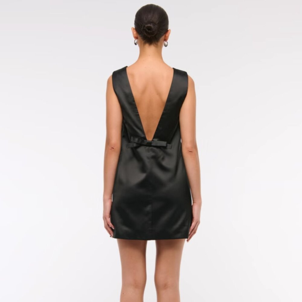 Black Satin Abercrombie and Fitch Bow-Back Mini Dress size S